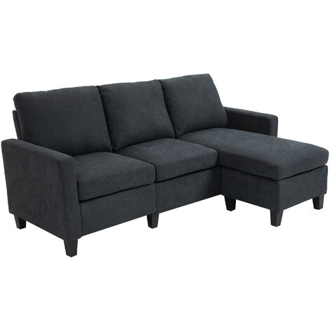 HOMCOM Ecksofa Couch mit Austauschbar Chaiselongue 3 Sitzer Sofa L Form Gepolsterte Eckcouch für Wohnzimmer, Schlafzimmer, 197 x 139 x 91 cm, Dunkelgrau (1/5)