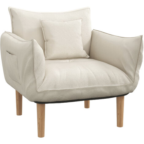 HOMCOM Relaxsessel Wohnzimmer Sessel mit hoher Rückenlehne (Akzentstuhl, 1-St., Loungesessel), Polstersessel für Schlafzimmer, Cremeweiß