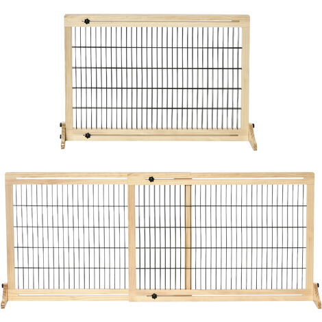 PawHut Hunde Absperrgitter aus Holz, Ausziehbares Türschutzgitter mit Fußstütze, Freistehendes Hundegitter, Treppenschutzgitter, Hundeabsperrgitter für Kamin, Ofen, Natur, 104-183 x 36 x 69 cm
