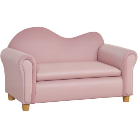 HOMCOM Kindersofa Kindercouch mit Stauraum, Spielsofa für Kinder, Zweisitzer für Kinder 3-5 Jahre, 2-Sitzer Kindermöbel aus Niederländischem Vlies, Rosa, 84 x 41,5 x 48,5 cm