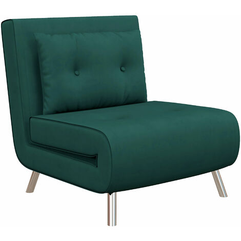 HOMCOM 3 in 1 Schlafsessel Klappbar Schlafsofa mit Bettfunktion Verstellbarer Rückenlehne Kissen Relaxsessel in Samtoptik Gästebett Sessel für Wohnzimmer Schlafzimmer 77 x 88 x 83 cm Dunkelgrün