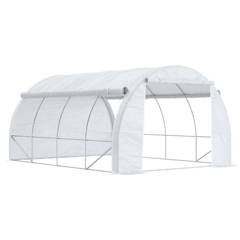 Outsunny Foliengewächshaus Polytunnel 4 x 3 x 2 m begehbares Gewächshaus mit aufrollbar Abdeckungen Folientunnel Treibhaus UV-Schutz Stahlrohr Weiß