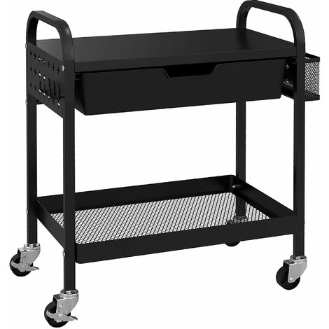 HOMCOM Servierwagen Mit 3 Ebenen - Küchenwagen Mit Rollen & Haken