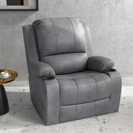 HOMCOM Relaxsessel Mit Hocker, Fernsehsessel Mit Liegefunktion Wippfunktion Grau 1205385