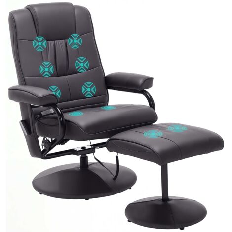 HOMCOM Relaxsessel mit Hocker, 360°drehbarer Fernsehsessel mit Massage, Liegefunktion, Massagesessel mit Seitentasche, TV-Sessel aus Kunstleder für Wohnzimmer Braun (1/5)