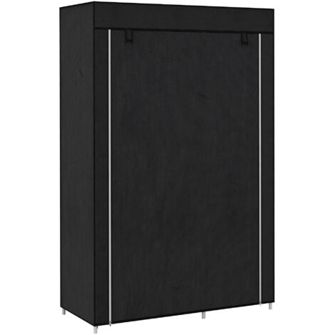 HOMCOM Kleiderschrank Stoffschrank mit 6 Ablagen, Kleiderstange, Reißverschluss Faltschrank für, Ankleidezimmer Schlafzimmer, 103 x 43 x 162,5 cm, Schwarz