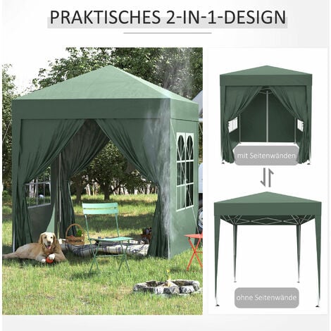 Outsunny Pavillon 2x2m Wasserdicht, Popup Faltpavillon mit 4