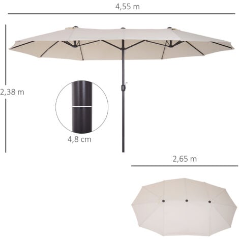 Outsunny Doppelsonnenschirm 455 x 270 cm Gartenschirm mit Handkurbel oval stabil Metallstange Marktschirm Doppelsonnenschirm Terrassenschirm Sonnenschutz für Strand Balkon Terrasse Garten Beige