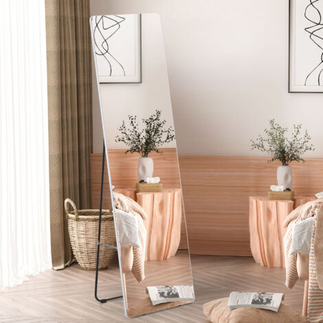 HOMCOM Ganzkörperspiegel Mit Bogen-Design - 160cm Standspiegel In Steinoptik Weiß