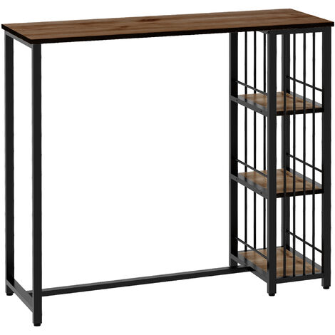 HOMCOM Bartisch Stehtisch Tresentisch mit 3 Ablageflächen Bartheke Küchentisch mit Holzoptik, Stahlgestell, für Esszimmer, Küche, Braun, 120 x 40 x 105 cm