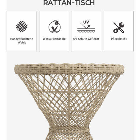 Outsunny Rattan Beistelltisch Für Terrasse & Balkon – Quadratischer Gartentisch Mit Kunststoffplatte