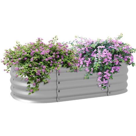Outsunny Hochbeet Metall, Pflanzkasten, Gemüsebeet, DIY Blumenkasten mit offenem Boden, Kräuterbeet für Garten, Balkon, Silber 105 x 62 x 30 cm