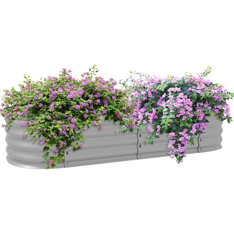 Outsunny Hochbeet Metall, Pflanzkasten, Gemüsebeet, DIY Blumenkasten mit offenem Boden, Kräuterbeet für Garten, Balkon, Silber 150 x 62 x 30 cm