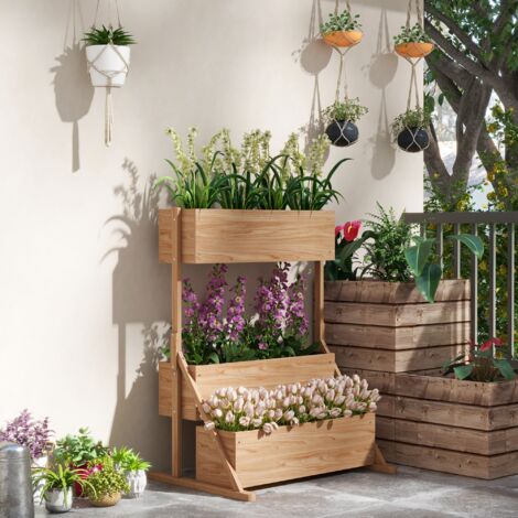 Outsunny Hochbeet Mit Spalier & Rädern – Holz-Pflanzkübel, 54L Fassungsvermögen, Mit Entwässerungslöchern