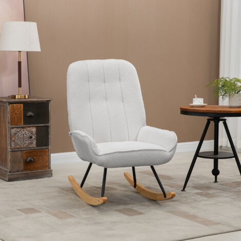 Schaukelstuhl Aus Leinen Mit Massivholz-Sockel: Bequemer Relaxsessel Mit Lendenkissen & Seitentaschen – Modernes Design Fürs Wohnzimmer