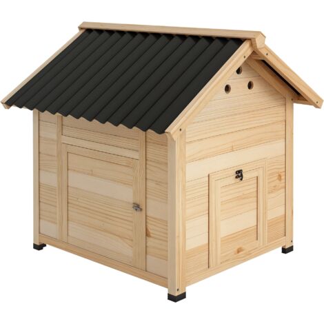 PawHut Entenstall aus Holz Entenhaus mit Kippdach Geflügelstall mit Doppeltür, Hühnerhaus mit herausnehmbarem Boden Gänsestall Hühnerstall Natur 78 x 90 x 92 cm