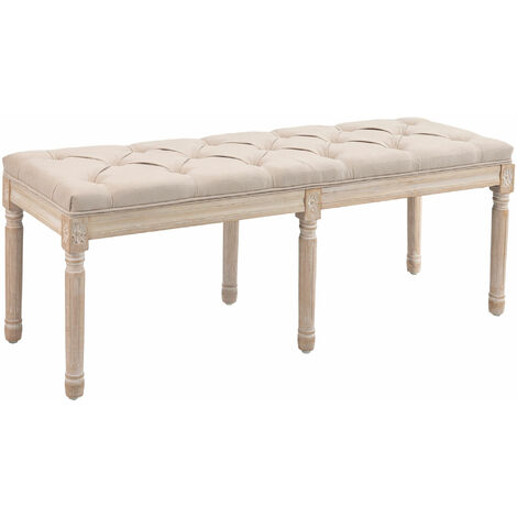 HOMCOM Polsterbank Sitzbank Vintage Bettbank, Schlafzimmerbank mit Knöpfen, Leinenoptik, bis 120 kg Belastbar, 117x40x48cm, Beige