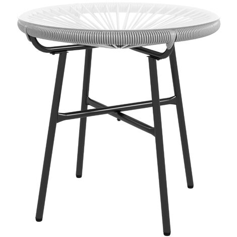 Outsunny Beistelltisch aus PE Rattan runder Couchtisch mit Glastischplatte Tablett Gartentisch Gartenmöbel Kaffeetisch Sofatisch Bistrotisch für Garten Terrasse Balkon, 50 x 50 x 50 cm, Grau