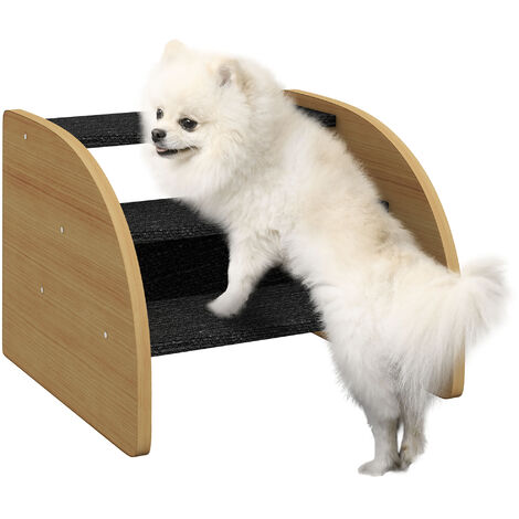PawHut Hundetreppe 3 Stufen 30 cm Hoch Haustiertreppe mit Seitenwand Hunderampe für Kleine Hunde Katzentreppe Einstiegshilfe für Bett, Sofa, Couch und Auto Eiche