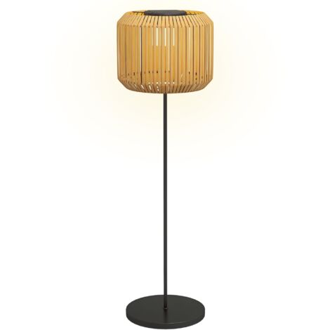 Outsunny Solar Stehlampe Rattan Solarlampen mit Lichtsensor Aufladbar LED Solarleuchte IP44 Wasserdichte Solarlampe Outdoor Lampe Solarlaterne für Garten Balkon Außen Rasen Hof, Gelb
