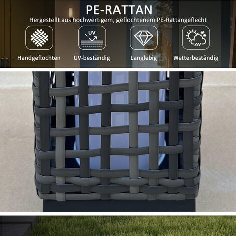 Outsunny Solarlampen Rattan mit Lichtsensor, Aufladbar LED Solarleuchte IP44 Wasserdichte, Outdoor Lampe Solarlaterne Außenleuchte für Garten Balkon Hof, 15,5 x 15,5 x 46 cm, Grau