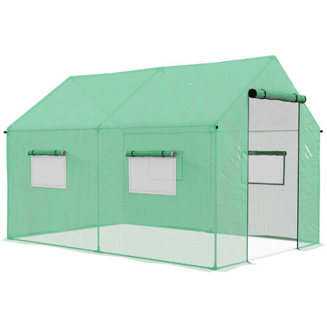Outsunny Foliengewächshaus, 2 x 3 x 2 m Gewächshaus, Winddichtes Treibhaus mit Rollfenster, Rolltür, UV-Schutz, Tomatenhaus, für Garten, Stahl, Grün