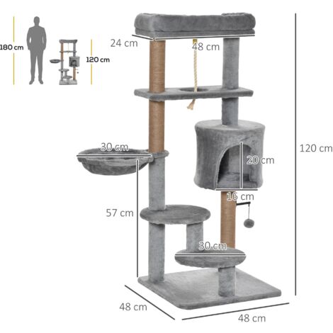 PawHut Katzenkratzbaum 118,5cm Mit Bett & Spielball - Für Katzen Bis 5kg