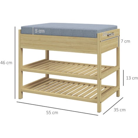 HOMCOM Schuhbank Mit 2 Etagen & Korb - Bambus Sitzbank | Für Flur & Diele | Grau 70x30x45cm