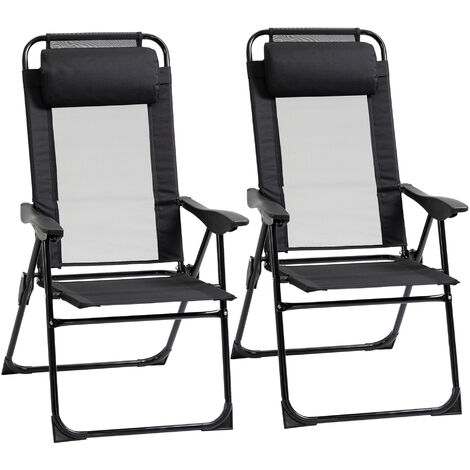 Outsunny 2er-Set Klappstuhl klappbarer Gartenstuhl mit verstellbarer Rückenlehne Armlehne Campingstuhl für Garten Balkon bis 120 kg belastbar Oxford Schwarz