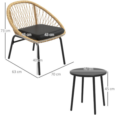 Outsunny 3-teiliges Rattan-Gartenmöbel-Set – 2 Stühle + Tisch Mit Glasplatte, PE-Rattan, Schwarz