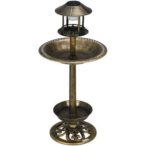 Outsunny Vogeltränke Stehend, Vogelbad aus Kunststoff mit Solarleuchte, Vogelfutterspender, Vogelbecken mit Blumensockel, Wildvogeltränke für Garten, Balkon, 110 cm Höhe, Bronze