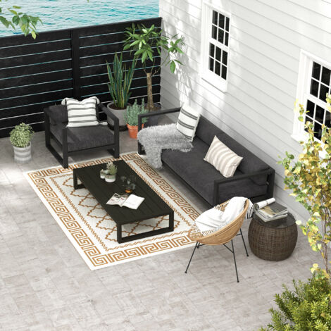 Outsunny Outdoor-Teppich Wasserdicht & Wendbar – 182x274cm, Mit Tragetasche & Erdspießen Für Garten, Camping, Strand (braun/weiß)