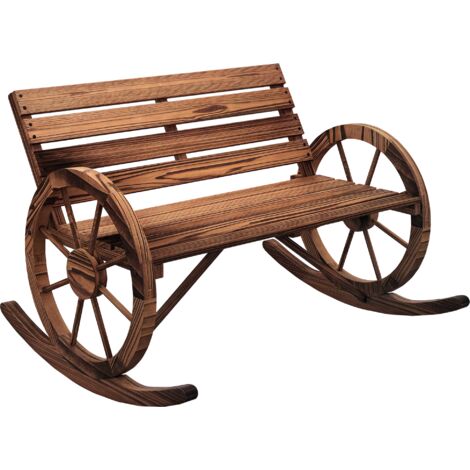 Outsunny Schaukelbank aus Holz, Schwingbank mit Armlehne, 2 Sitzer Gartenbank, Holzbank für Garten, Balkon, bis 240 kg belastbar, Verkohlt, 105 x 88 x 74 cm