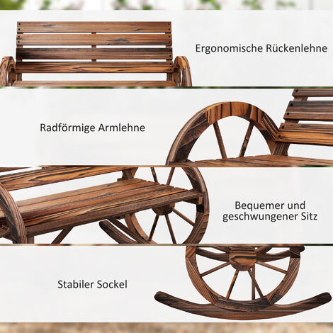 Outsunny Schaukelbank aus Holz, Schwingbank mit Armlehne, 2 Sitzer