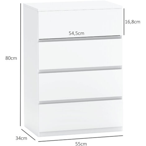 HOMCOM Kommode Mit 4 Schubladen | Sideboard In Weiß | Für Wohnzimmer & Flur | 74x35x97 Cm