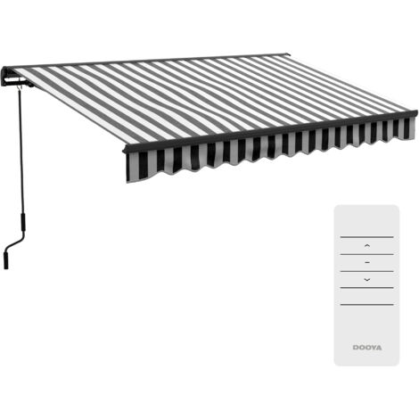Outsunny Gelenkarmmarkise elektrisch Balkonmarkise 395 x 250 cm  Sonnenschutz mit UV-Schutz, Handkurbel, verstellbare Kassettenmarkise mit  Fernbedienung, Grau+Wei