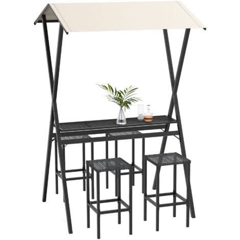 Outsunny GartenbarSet Rattan Bartisch mit 4 Barhockern, Stehtisch mit