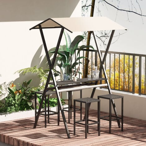 Outsunny GartenbarSet Rattan Bartisch mit 4 Barhockern, Stehtisch mit