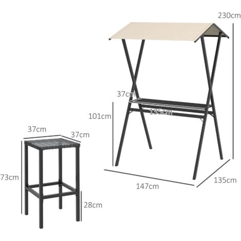Outsunny GartenbarSet Rattan Bartisch mit 4 Barhockern, Stehtisch mit