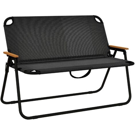 Outsunny 2-Sitzer Gartenbank, Sitzbank, Klappbare Campingbank, Klappbank bis 220 kg belastbar, für Camping, Terrasse, Mesh, Schwarz, 108 x 65 x 73 cm