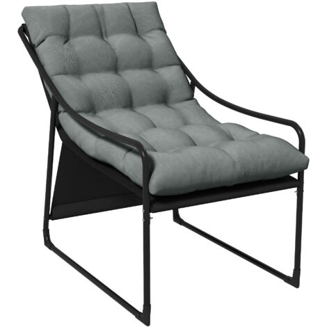 Outsunny Gartensessel Gartenstuhl mit dickem Sitzkissen Garten Loungesessel mit Armlehne, bis 120 kg belastbar, für Garten, Balkon, Grau (1/5)