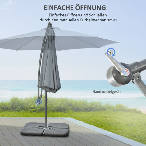 Outsunny Ampelschirm, Ø2,92 m Sonnenschirm mit Handkurbel, Gewichte