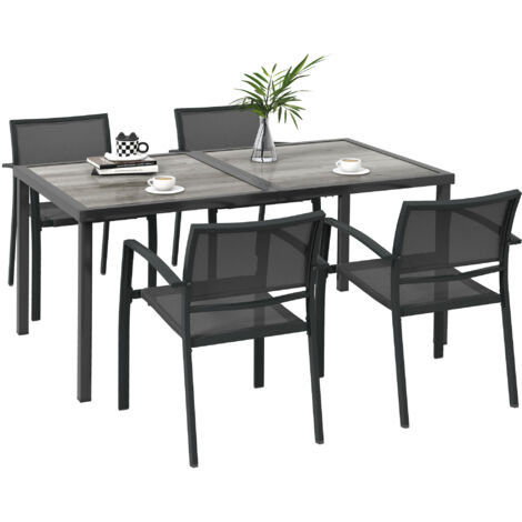 Outsunny 5 tlg. Sitzgruppe Gartenmöbel-Set, Gartengarnitur mit 1 Esstisch, 4 stapelbaren Stühlen, Sitzgarnitur, für Terrasse, Mesh, Dunkelgrau (1/5)
