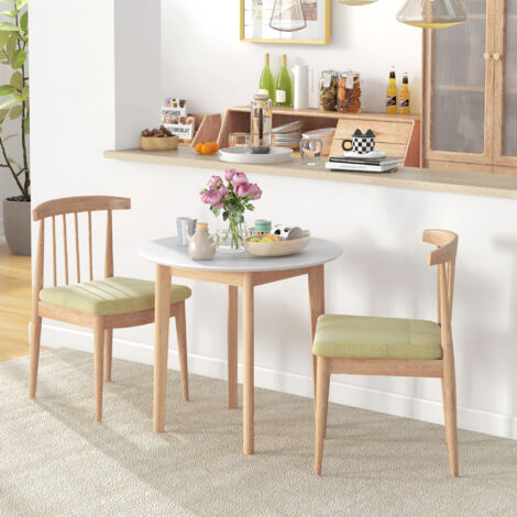 HOMCOM Esstisch, Runder Küchentisch für 2 Personen, Esszimmertisch mit Landhaus-Stil, für Wohnzimmer, Massivholz, Ø75 x 76 cm, Weiß