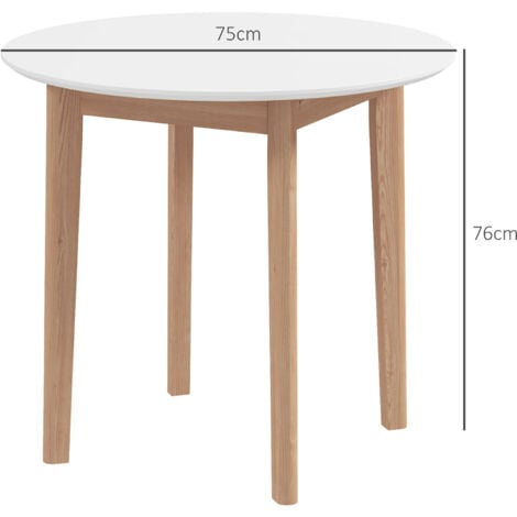 HOMCOM Esstisch, Runder Küchentisch für 2 Personen, Esszimmertisch mit Landhaus-Stil, für Wohnzimmer, Massivholz, Ø75 x 76 cm, Weiß