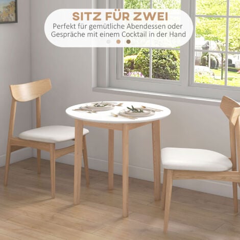 HOMCOM Esstisch, Runder Küchentisch für 2 Personen, Esszimmertisch mit Landhaus-Stil, für Wohnzimmer, Massivholz, Ø75 x 76 cm, Weiß
