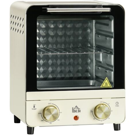 HOMCOM Mini Backofen 15 L 1000 W 60-230℃ inkl. Krümelblech, Backblech und Grillrost, Minibackofen mit 60 Min. Timer Cremeweiß