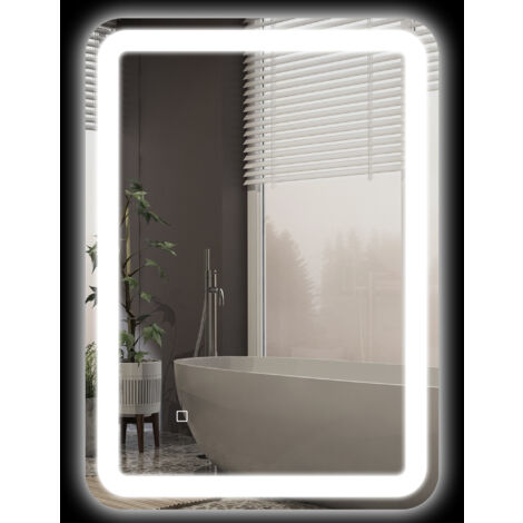 HOMCOM Badspiegel mit Beleuchtung 50 x 70 cm LED Spiegel mit 3 Lichtfarben Wandspiegel mit Touchschalter, Memory-Funktion Lichtspiegel Beschlagfrei Silber (1/5)