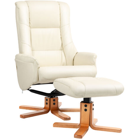 HOMCOM Relaxsessel mit Hocker, Fernsehsessel mit Liegefunktion, Wippfunktion TV Sessel für Wohnzimmer, Schlafzimmer, Kunstleder, Cremeweiß (1/5)