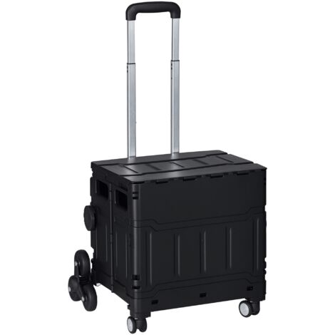 HOMCOM Einkaufstrolley klappbar Treppensteiger mit Rollen Deckel Teleskopgriff Einkaufswagen Trolley bis 80 kg 51L Einkaufskorb aus Aluminium Shopping Cart für Einkauf Camping 52 x 48 x 100 cm Schwarz